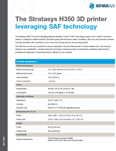 Stratasys H350 3D Printer Specs