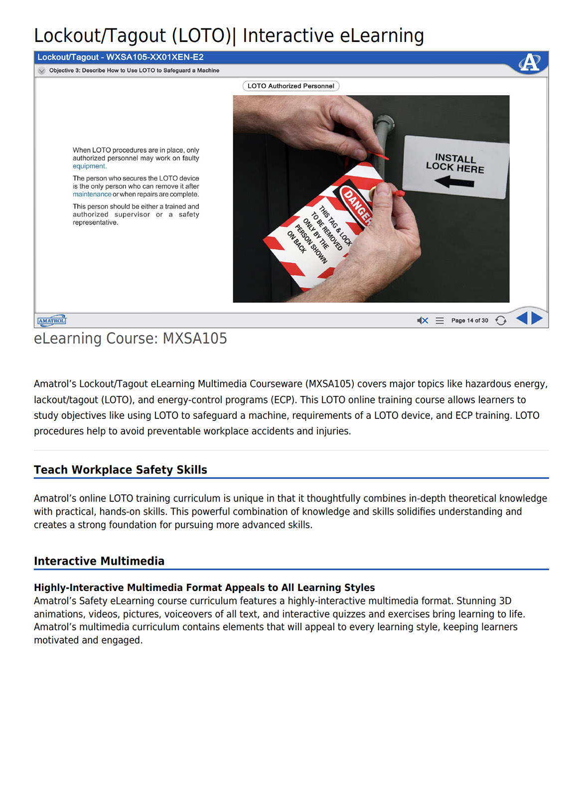 Amatrol eLearning Safety Training - LOTO