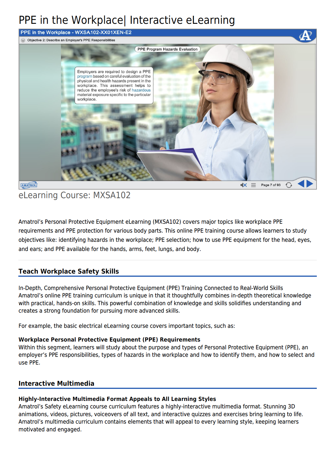 Amatrol PPE in the Workplace eLearning